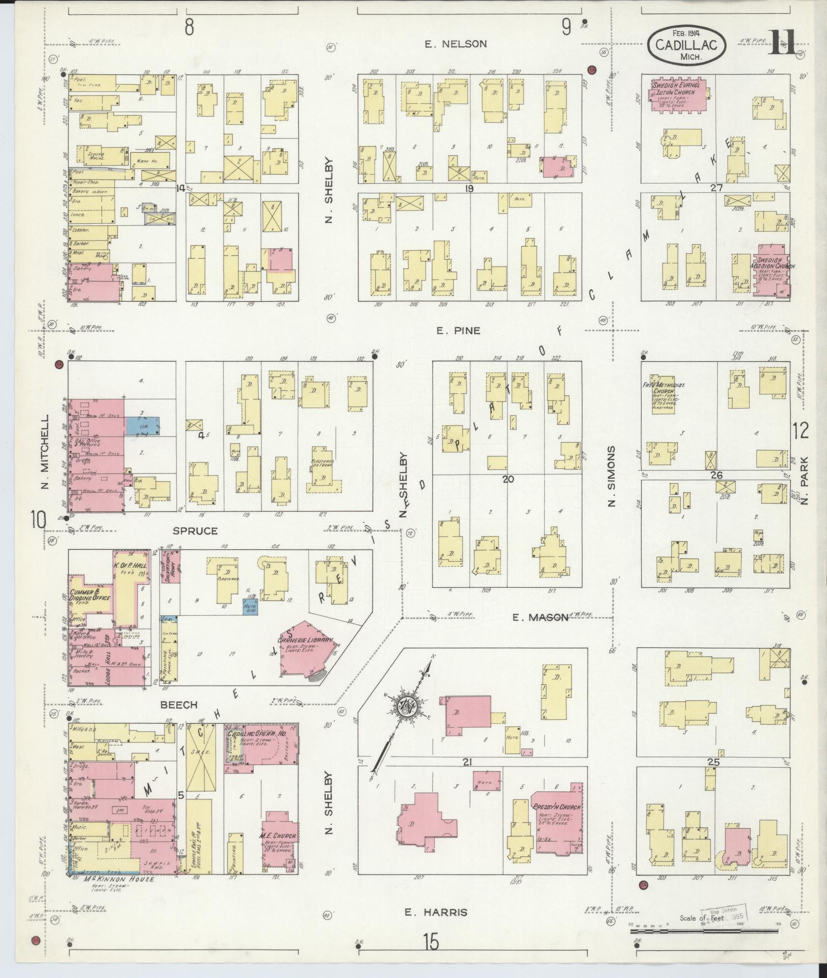 Sanborn Fire Insurance Map from Cadillac, Wexford County, Michigan (1914), Sheet #0011 - Complete Map Set gallery image, historic Sanborn map, vintage wall art, Michigan Michigan
