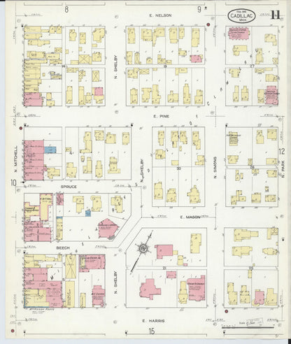Sanborn Fire Insurance Map from Cadillac, Wexford County, Michigan (1914), Sheet #0011 - Complete Map Set gallery image, historic Sanborn map, vintage wall art, Michigan Michigan