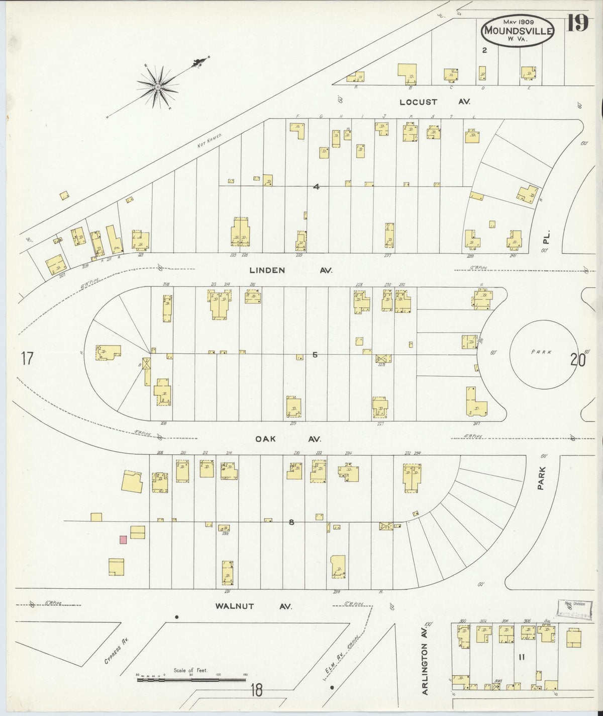 Sanborn Fire Insurance Map from Moundsville, Marshall County, West Virginia (1909), Sheet #0019 - Complete Map Set gallery image, historic Sanborn map, vintage wall art, West Virginia West Virginia