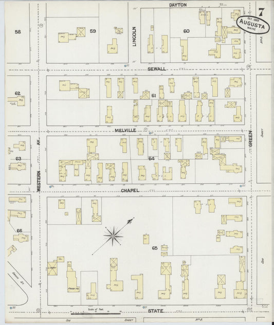 Sanborn Fire Insurance Map from Augusta, Kennebec County, Maine (1889), Sheet #0007 - Historic Sanborn Fire Insurance Map Print, vintage old map wall art, antique decor, genealogy gift, Maine Maine map