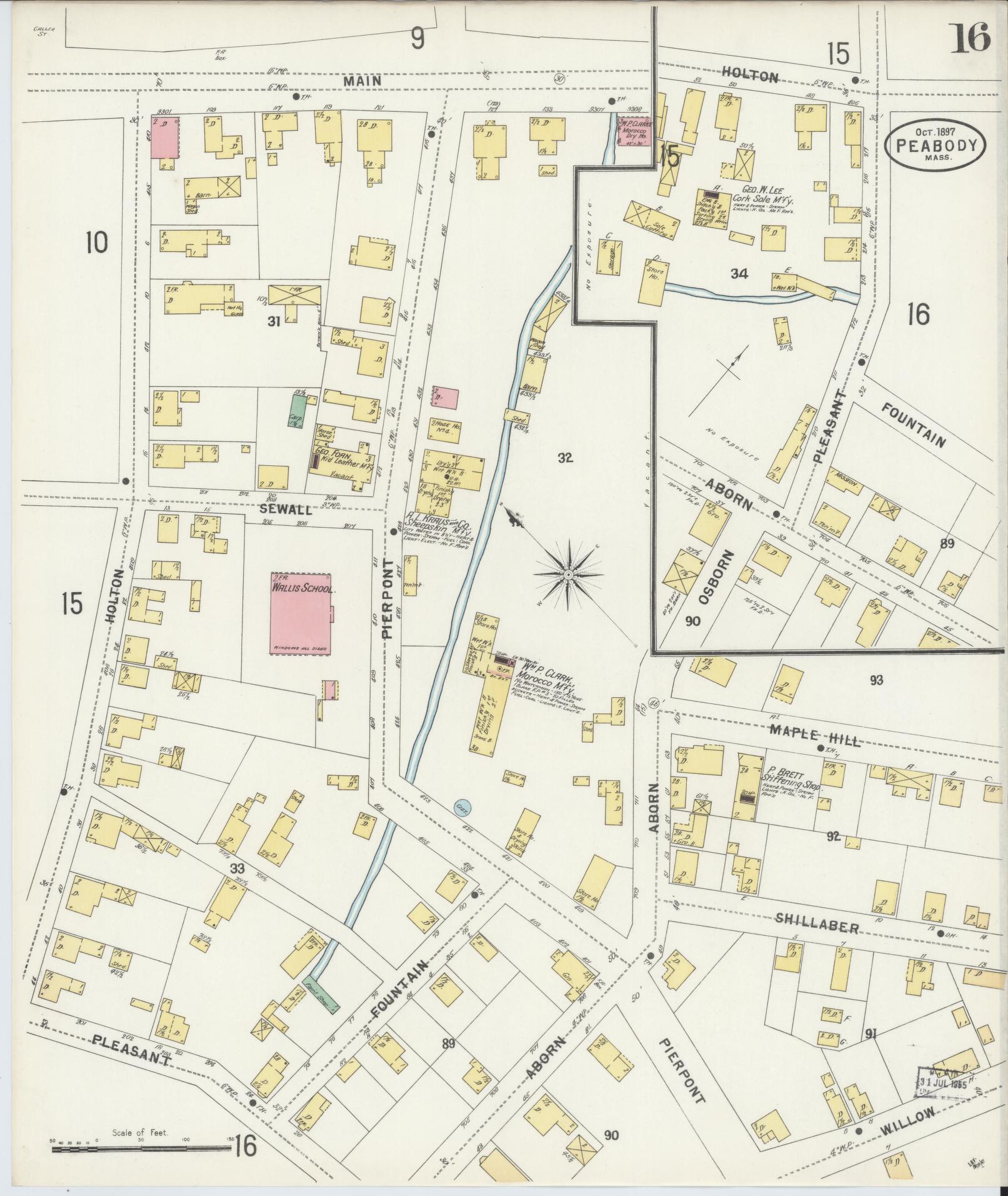 Sanborn Fire Insurance Map from Peabody, Essex County, Massachusetts (1897), Sheet #0016 - Historic Sanborn Fire Insurance Map Print, vintage old map wall art, antique decor, genealogy gift, Massachusetts Massachusetts map