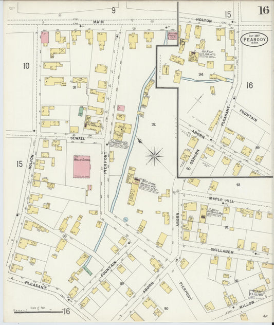 Sanborn Fire Insurance Map from Peabody, Essex County, Massachusetts (1897), Sheet #0016 - Historic Sanborn Fire Insurance Map Print, vintage old map wall art, antique decor, genealogy gift, Massachusetts Massachusetts map