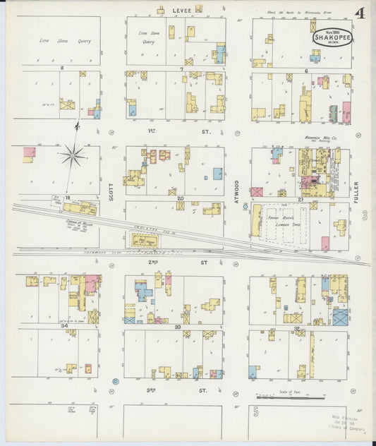 Sanborn Fire Insurance Map from Shakopee, Scott County, Minnesota (1895), Sheet #0004 - Historic Sanborn Fire Insurance Map Print, vintage old map wall art, antique decor, genealogy gift, Minnesota Minnesota map