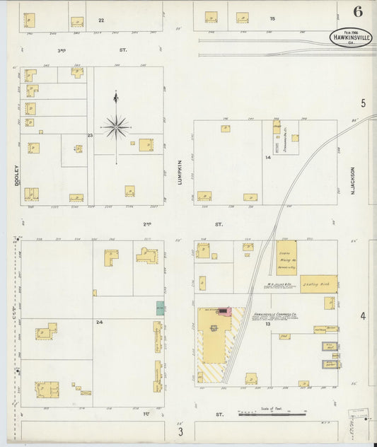 Sanborn Fire Insurance Map from Hawkinsville, Pulaski County, Georgia (1906), Sheet #0006 - Historic Sanborn Fire Insurance Map Print, vintage old map wall art, antique decor, genealogy gift, Georgia Georgia map