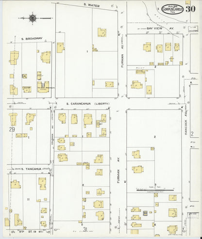 Sanborn Fire Insurance Map from Corpus Christi, Nueces County, Texas (1919), Sheet #0030 - Complete Map Set gallery image, historic Sanborn map, vintage wall art, Texas Texas