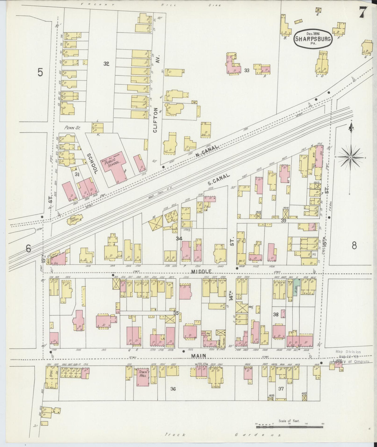 Sanborn Fire Insurance Map from Sharpsburg, Allegheny County, Pennsylvania (1896), Sheet #0007 - Historic Sanborn Fire Insurance Map Print, vintage old map wall art, antique decor, genealogy gift, Pennsylvania Pennsylvania map