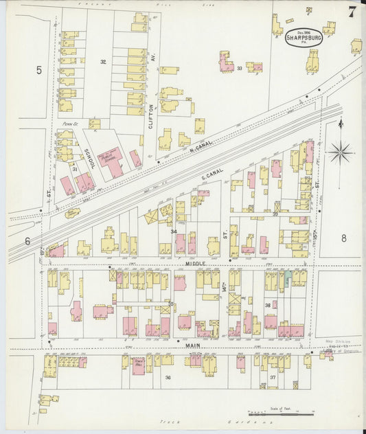 Sanborn Fire Insurance Map from Sharpsburg, Allegheny County, Pennsylvania (1896), Sheet #0007 - Historic Sanborn Fire Insurance Map Print, vintage old map wall art, antique decor, genealogy gift, Pennsylvania Pennsylvania map