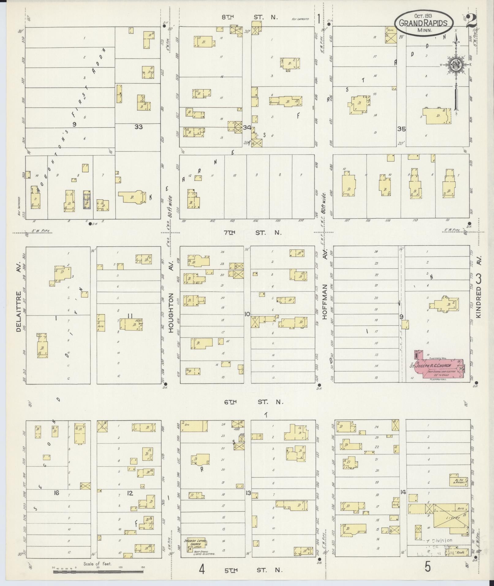 Sanborn Fire Insurance Map from Grand Rapids, Itasca County, Minnesota (1913), Sheet #0002 - Historic Sanborn Fire Insurance Map Print, vintage old map wall art, antique decor, genealogy gift, Minnesota Minnesota map