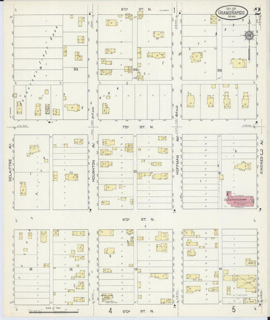 Sanborn Fire Insurance Map from Grand Rapids, Itasca County, Minnesota (1913), Sheet #0002 - Historic Sanborn Fire Insurance Map Print, vintage old map wall art, antique decor, genealogy gift, Minnesota Minnesota map