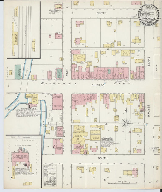 Sanborn Fire Insurance Map from Jonesville, Hillsdale County, Michigan (1892), Sheet #0001 - Historic Sanborn Fire Insurance Map Print, vintage old map wall art, antique decor, genealogy gift, Michigan Michigan map