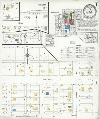 Sanborn Fire Insurance Map from Erick, Beckham County, Oklahoma (1924), Sheet #0001 - Complete Map Set gallery image, historic Sanborn map, vintage wall art, Oklahoma Oklahoma