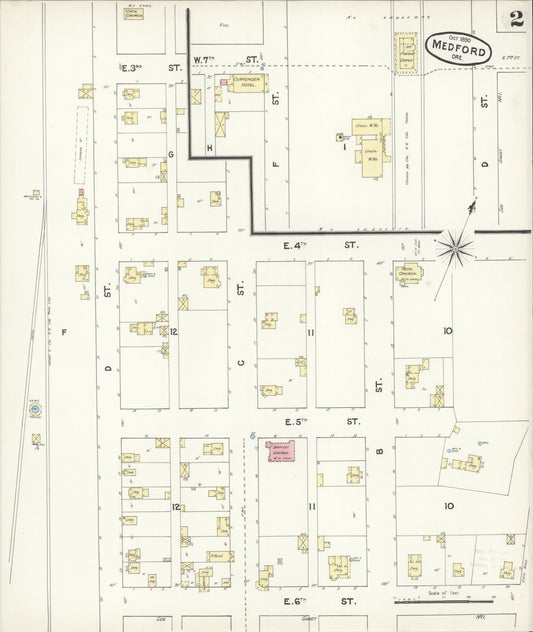 Sanborn Fire Insurance Map from Medford, Jackson County, Oregon (1890), Sheet #0002 - Historic Sanborn Fire Insurance Map Print, vintage old map wall art, antique decor, genealogy gift, Oregon Oregon map