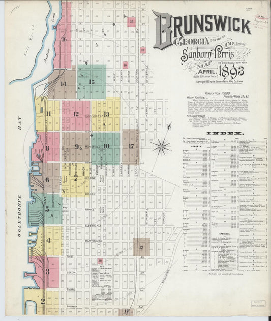 Sanborn Fire Insurance Map from Brunswick, Glynn County, Georgia (1893), Sheet #0001 - Complete Map Set gallery image, historic Sanborn map, vintage wall art, Georgia Georgia