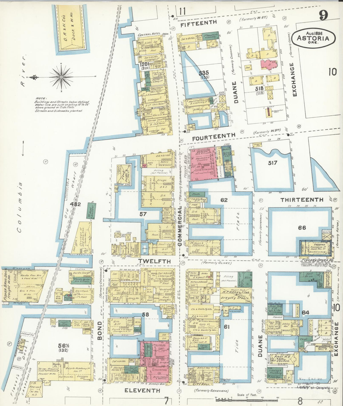 Sanborn Fire Insurance Map from Astoria, Clatsop County, Oregon (1896), Sheet #0009 - Historic Sanborn Fire Insurance Map Print, vintage old map wall art, antique decor, genealogy gift, Oregon Oregon map