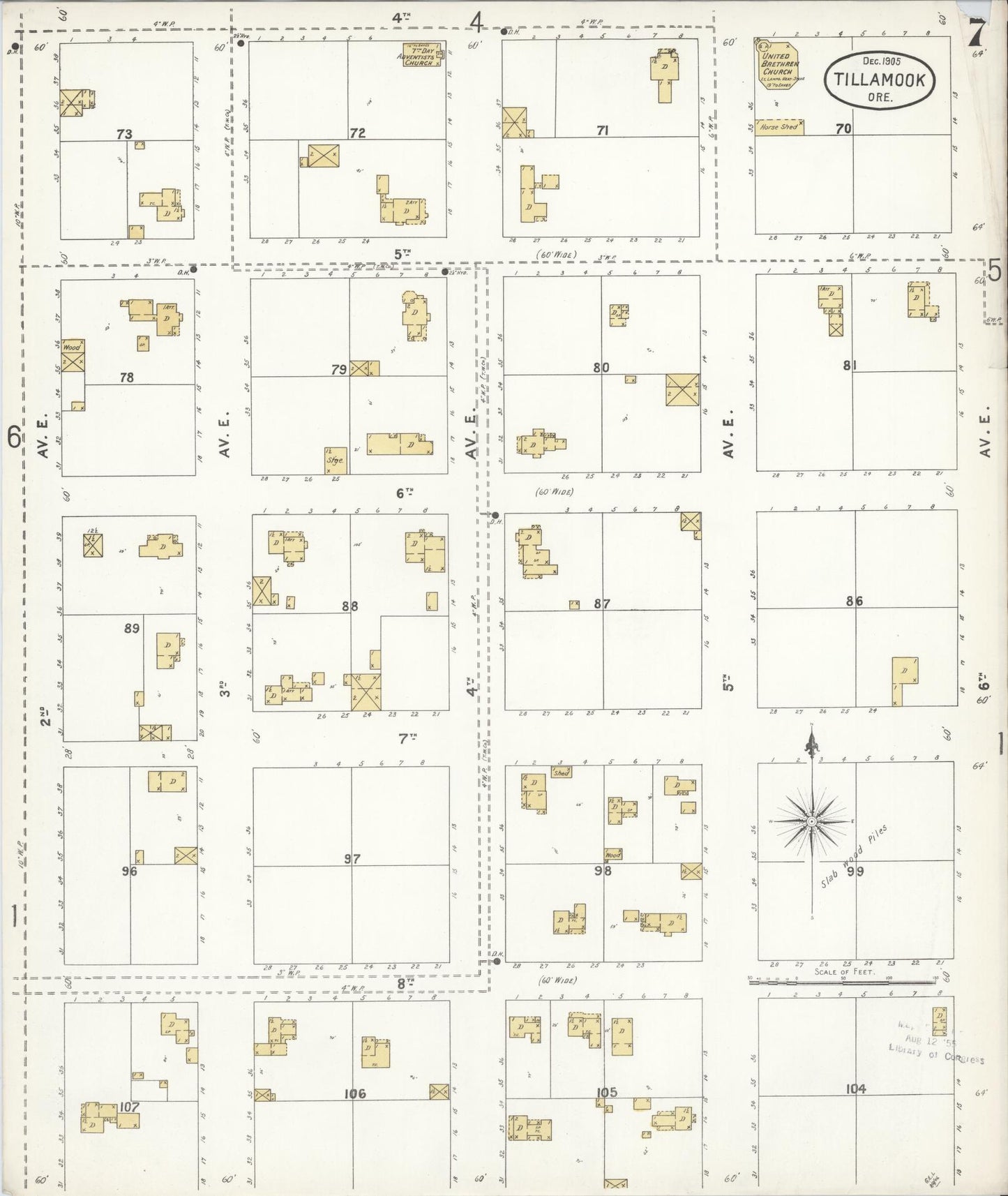 Sanborn Fire Insurance Map from Tillamook, Tillamook County, Oregon (1905), Sheet #0007 - Complete Map Set gallery image, historic Sanborn map, vintage wall art, Oregon Oregon