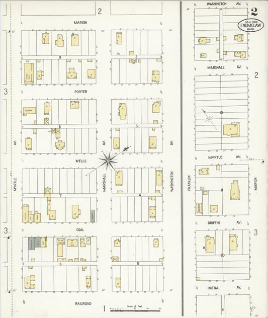 Sanborn Fire Insurance Map from Enumclaw, King County, Washington (1908), Sheet #0002 - Historic Sanborn Fire Insurance Map Print, vintage old map wall art, antique decor, genealogy gift, Washington Washington map