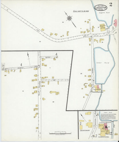 Sanborn Fire Insurance Map from Leicester, Worcester County, Massachusetts (1918), Sheet #0002 - Historic Sanborn Fire Insurance Map Print, vintage old map wall art, antique decor, genealogy gift, Massachusetts Massachusetts map