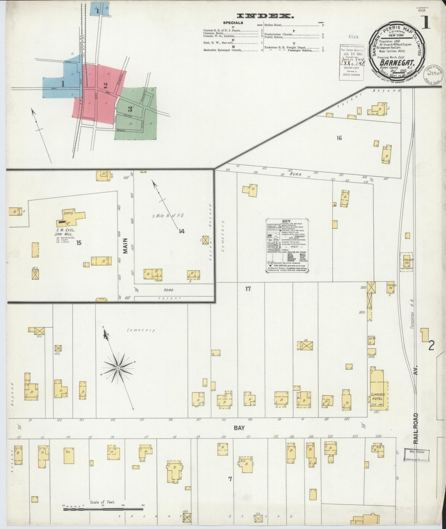 Sanborn Fire Insurance Map from Barnegat, Ocean County, New Jersey (1900), Sheet #0001 - Complete Map Set gallery image, historic Sanborn map, vintage wall art, New Jersey New Jersey