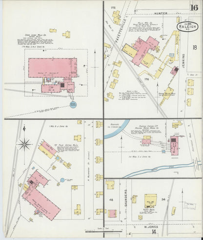 Sanborn Fire Insurance Map from Raleigh, Wake County, North Carolina (1896), Sheet #0016 - Historic Sanborn Fire Insurance Map Print, vintage old map wall art, antique decor, genealogy gift, North Carolina North Carolina map