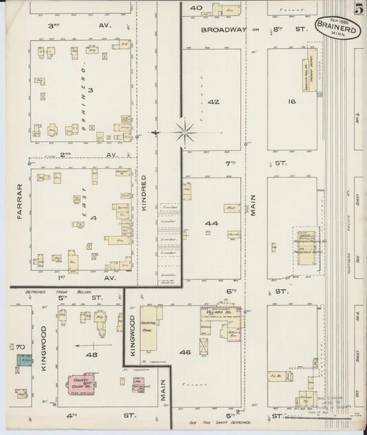 Sanborn Fire Insurance Map from Brainerd, Crow Wing County, Minnesota (1885), Sheet #0005 - Historic Sanborn Fire Insurance Map Print, vintage old map wall art, antique decor, genealogy gift, Minnesota Minnesota map