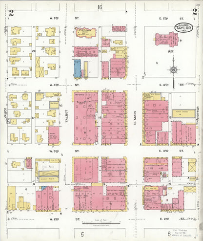 Sanborn Fire Insurance Map from Taylor, Williamson County, Texas (1923), Sheet #0002 - Complete Map Set gallery image, historic Sanborn map, vintage wall art, Texas Texas