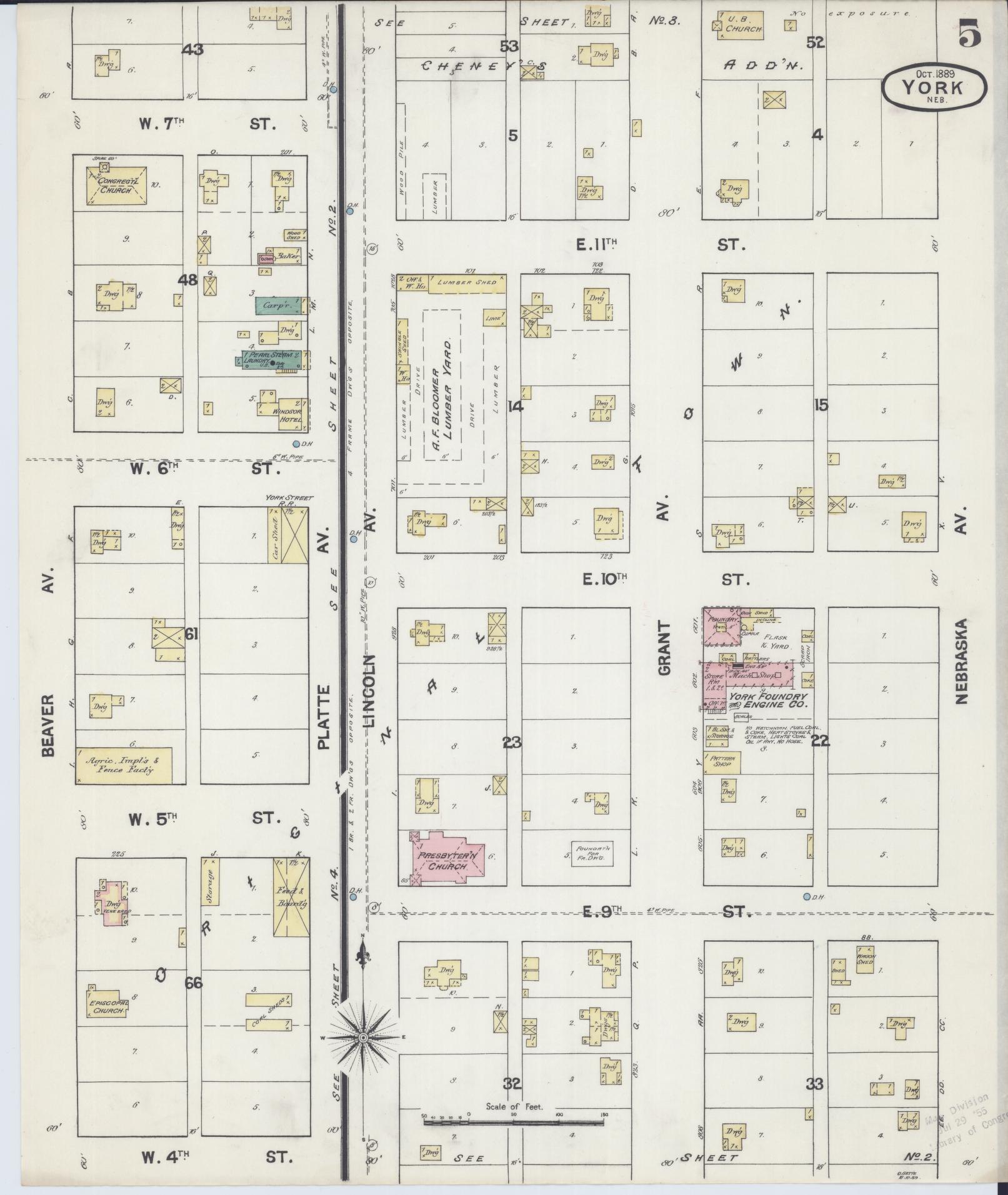 Sanborn Fire Insurance Map from York, York County, Nebraska (1889), Sheet #0005 - Complete Map Set gallery image, historic Sanborn map, vintage wall art, Nebraska Nebraska