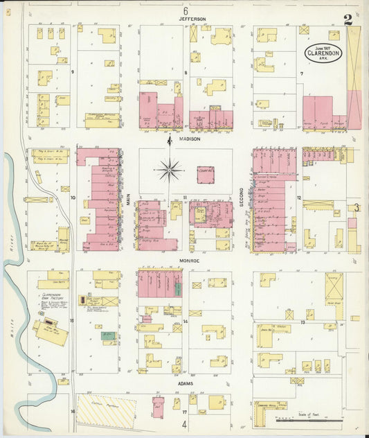Sanborn Fire Insurance Map from Clarendon, Monroe County, Arkansas (1907), Sheet #0002 - Historic Sanborn Fire Insurance Map Print, vintage old map wall art, antique decor, genealogy gift, Arkansas Arkansas map