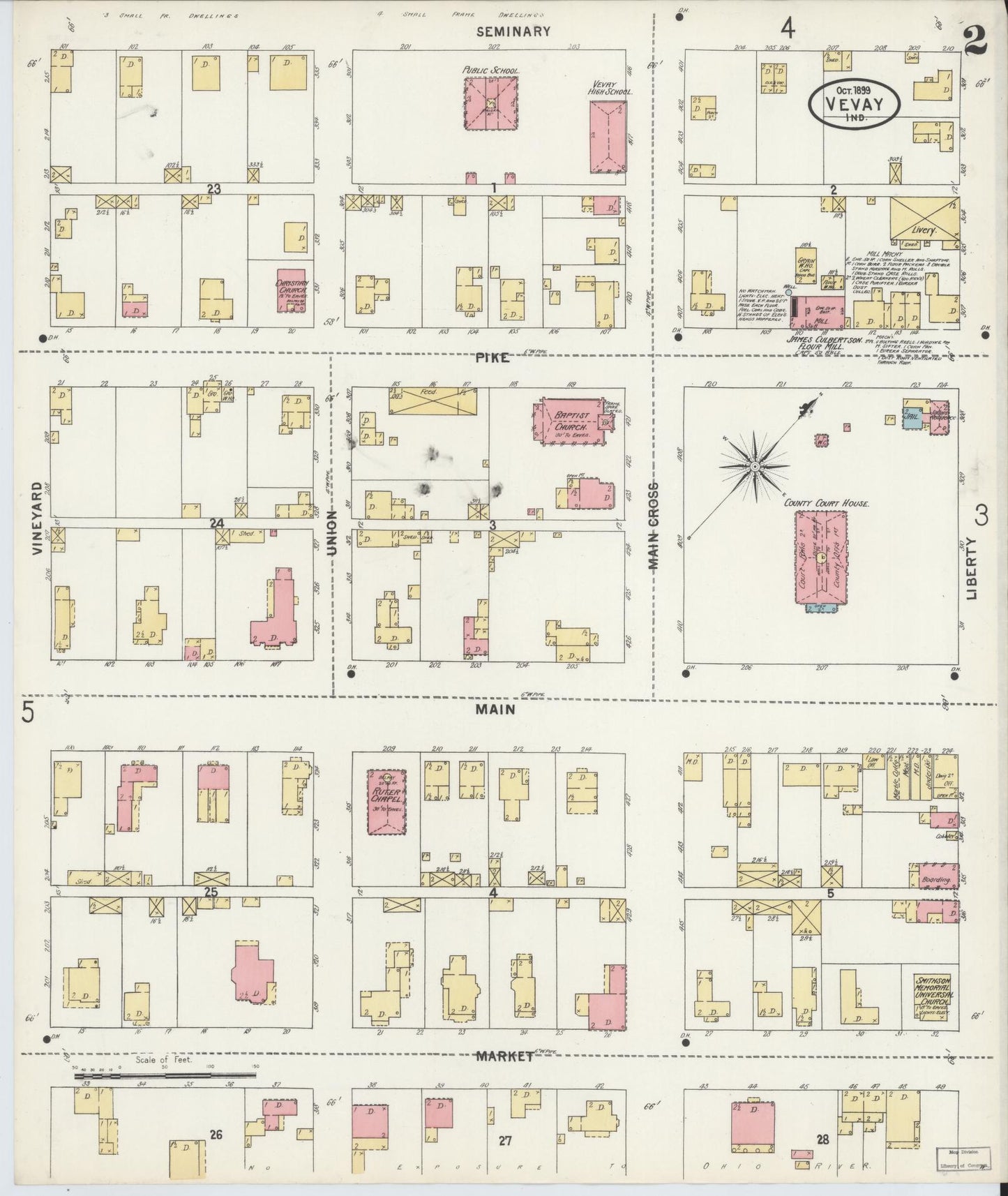 Sanborn Fire Insurance Map from Vevay, Switzerland County, Indiana (1899), Sheet #0002 - Historic Sanborn Fire Insurance Map Print, vintage old map wall art, antique decor, genealogy gift, Indiana Indiana map