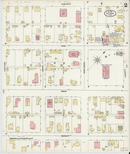 Sanborn Fire Insurance Map from Vevay, Switzerland County, Indiana (1899), Sheet #0002 - Historic Sanborn Fire Insurance Map Print, vintage old map wall art, antique decor, genealogy gift, Indiana Indiana map
