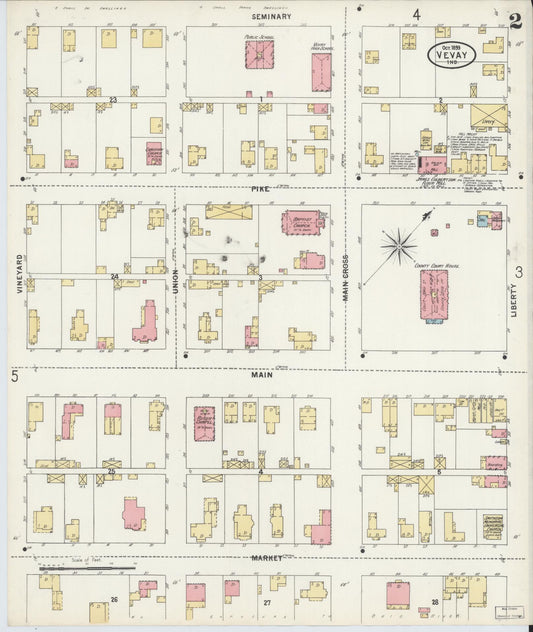 Sanborn Fire Insurance Map from Vevay, Switzerland County, Indiana (1899), Sheet #0002 - Historic Sanborn Fire Insurance Map Print, vintage old map wall art, antique decor, genealogy gift, Indiana Indiana map