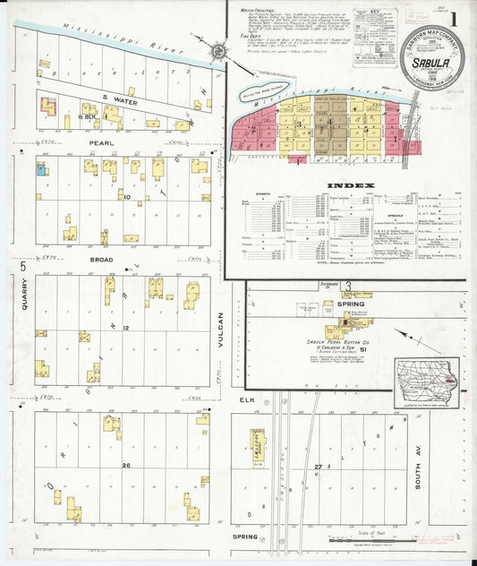 Sanborn Fire Insurance Map from Sabula, Jackson County, Iowa (1918), Sheet #0001 - Historic Sanborn Fire Insurance Map Print, vintage old map wall art
