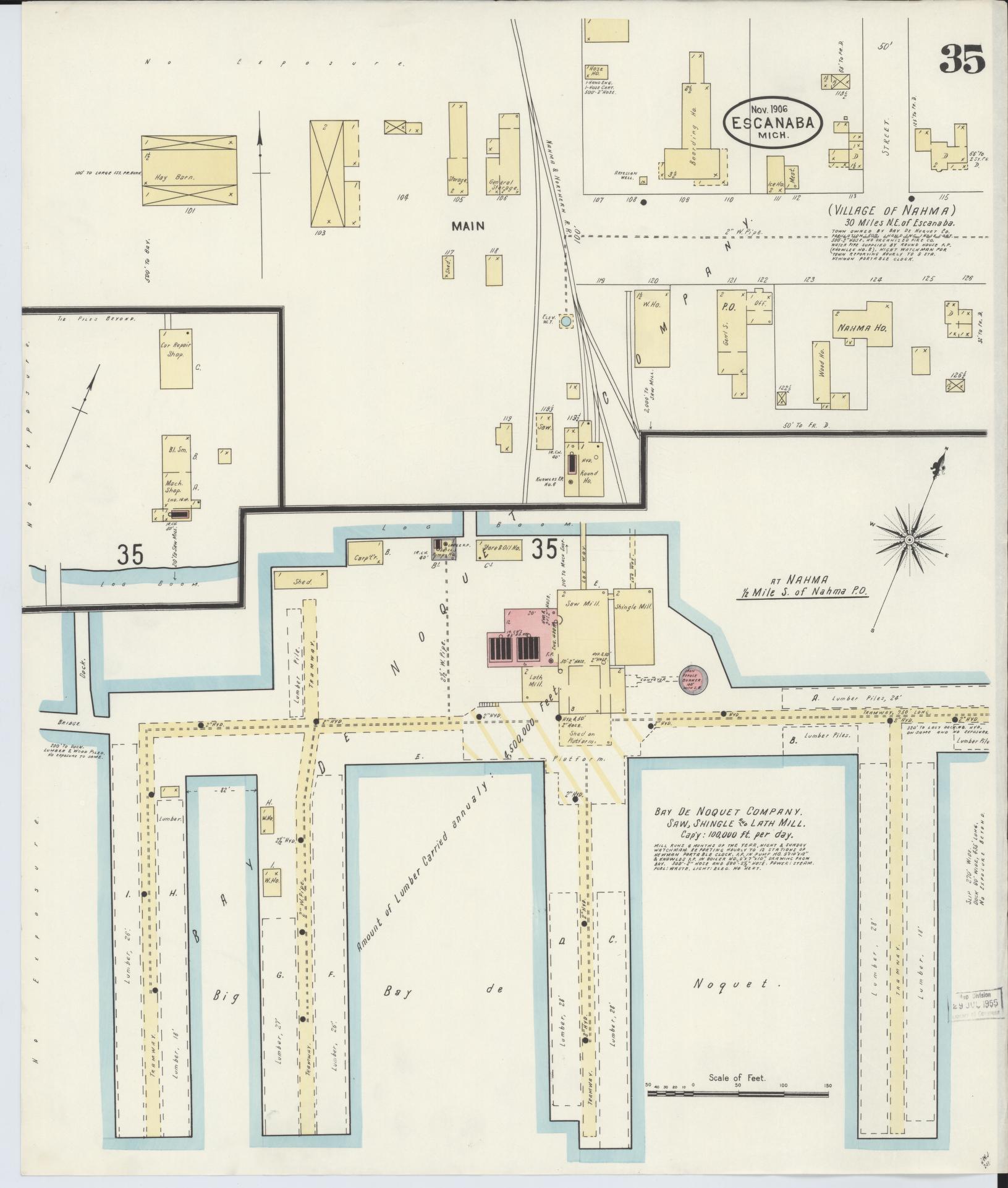 Sanborn Fire Insurance Map from Escanaba, Delta County, Michigan (1906), Sheet #0035 - Complete Map Set gallery image, historic Sanborn map, vintage wall art, Michigan Michigan