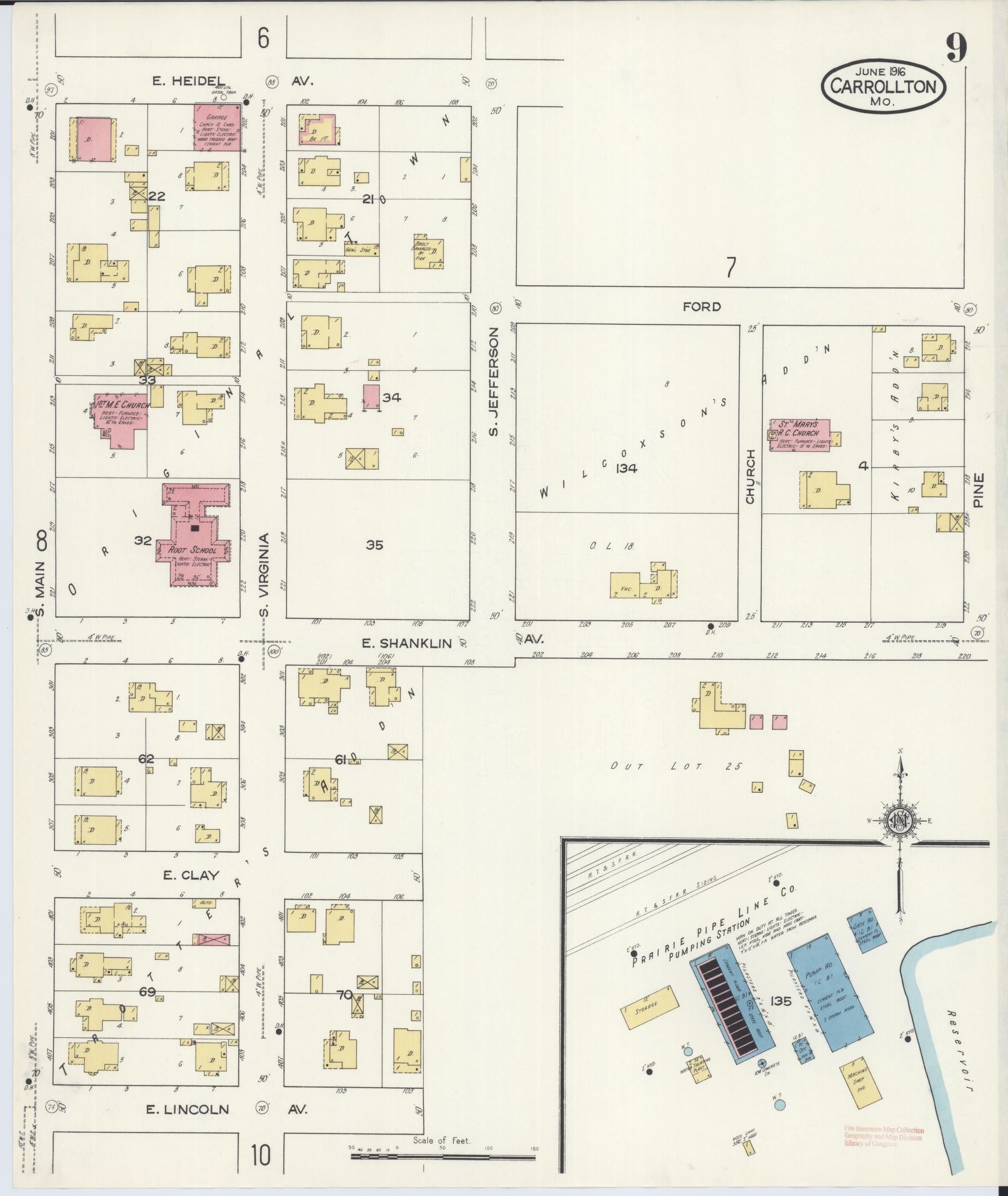 Sanborn Fire Insurance Map from Carrollton, Carroll County, Missouri (1916), Sheet #0009 - Historic Sanborn Fire Insurance Map Print, vintage old map wall art, antique decor, genealogy gift, Missouri Missouri map