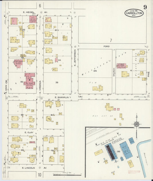 Sanborn Fire Insurance Map from Carrollton, Carroll County, Missouri (1916), Sheet #0009 - Historic Sanborn Fire Insurance Map Print, vintage old map wall art, antique decor, genealogy gift, Missouri Missouri map