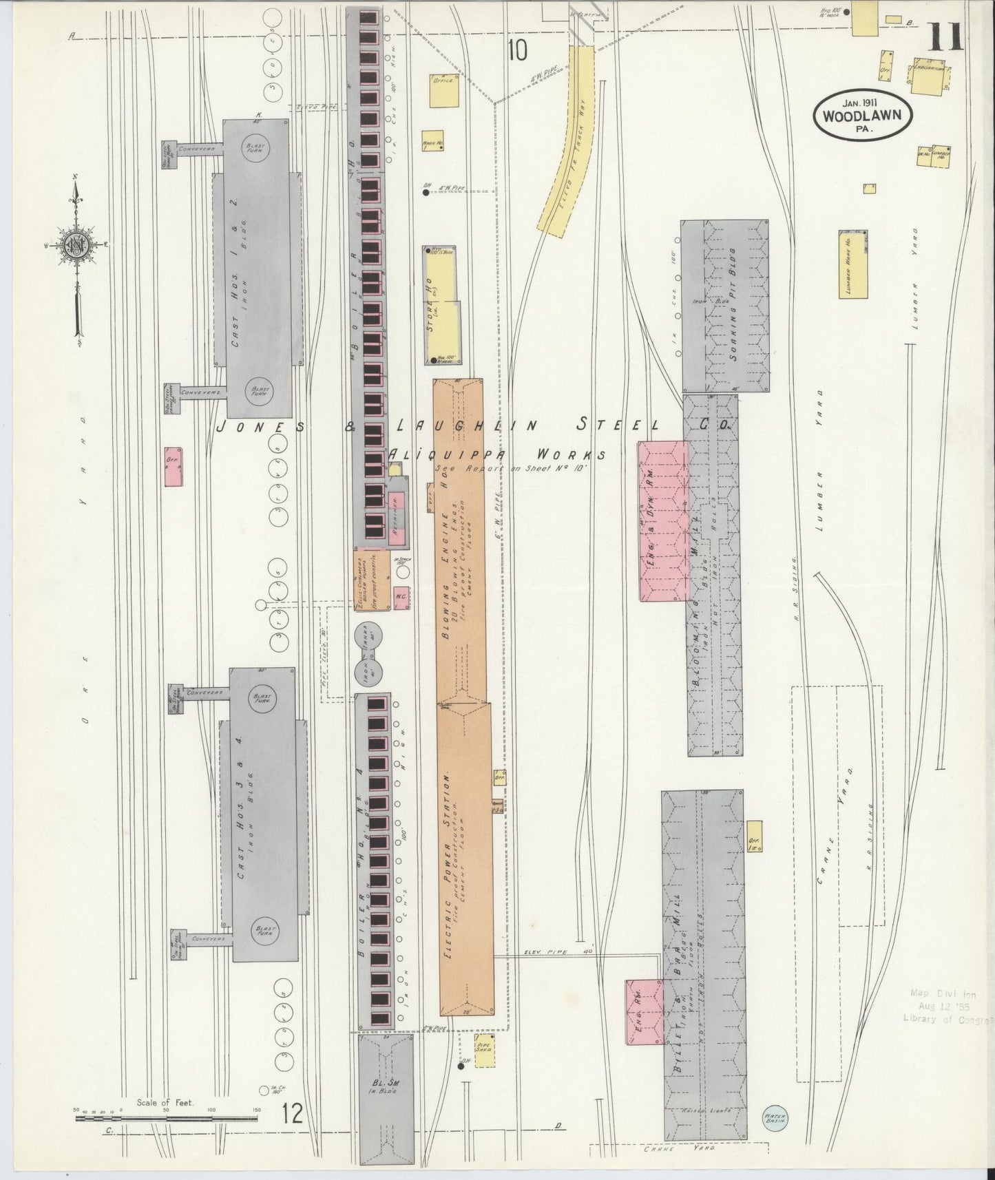 Sanborn Fire Insurance Map from Woodlawn, Beaver County, Pennsylvania (1911), Sheet #0011 - Complete Map Set gallery image, historic Sanborn map, vintage wall art, Pennsylvania Pennsylvania