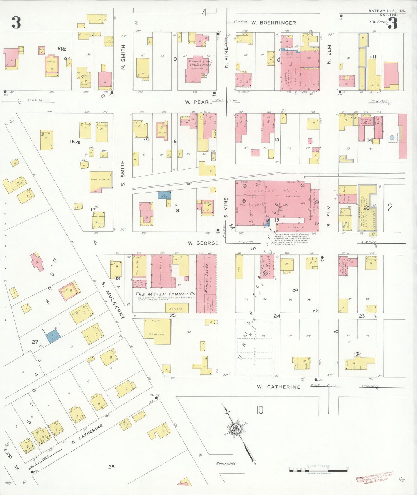 Sanborn Fire Insurance Map from Batesville, Ripley County, Indiana (1931), Sheet #0003 - Complete Map Set gallery image, historic Sanborn map, vintage wall art, Indiana Indiana