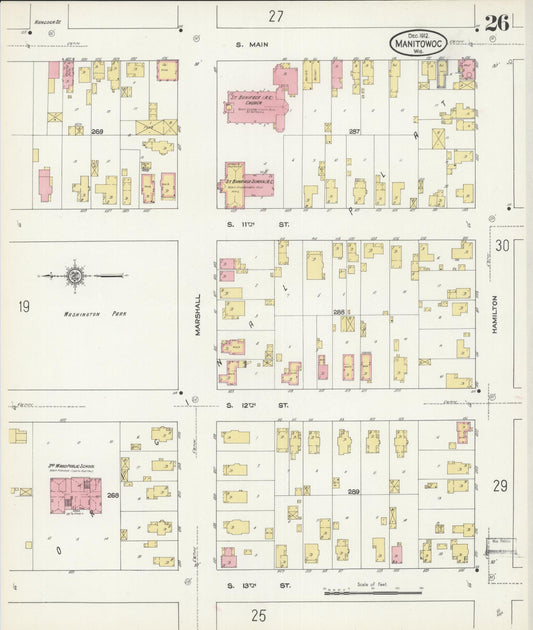 Sanborn Fire Insurance Map from Manitowoc, Manitowoc County, Wisconsin (1912), Sheet #0026 - Historic Sanborn Fire Insurance Map Print, vintage old map wall art, antique decor, genealogy gift, Wisconsin Wisconsin map