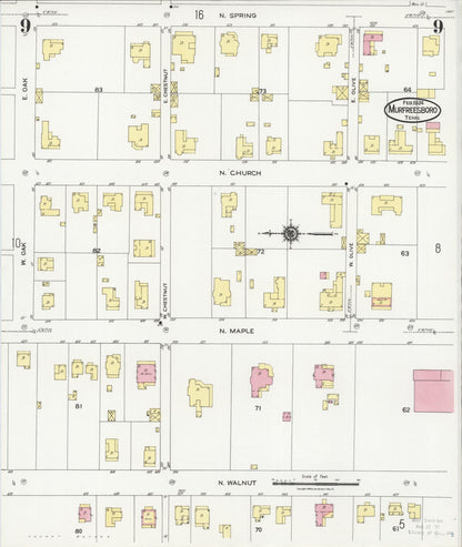 Sanborn Fire Insurance Map from Murfreesboro, Rutherford County, Tennessee (1924), Sheet #0009 - Complete Map Set gallery image, historic Sanborn map, vintage wall art, Tennessee Tennessee