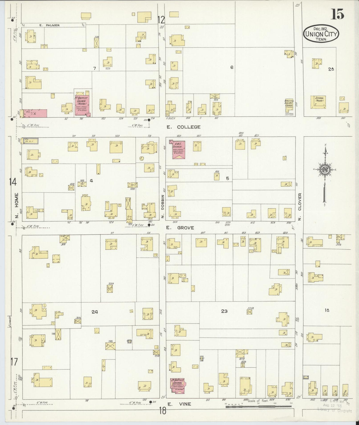 Sanborn Fire Insurance Map from Union City, Obion County, Tennessee (1912), Sheet #0015 - Historic Sanborn Fire Insurance Map Print, vintage old map wall art, antique decor, genealogy gift, Tennessee Tennessee map