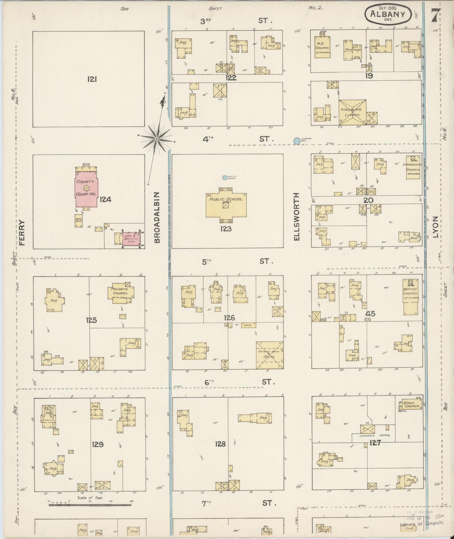 Sanborn Fire Insurance Map from Albany, Linn County, Oregon (1888), Sheet #0007 - Complete Map Set gallery image, historic Sanborn map, vintage wall art, Oregon Oregon