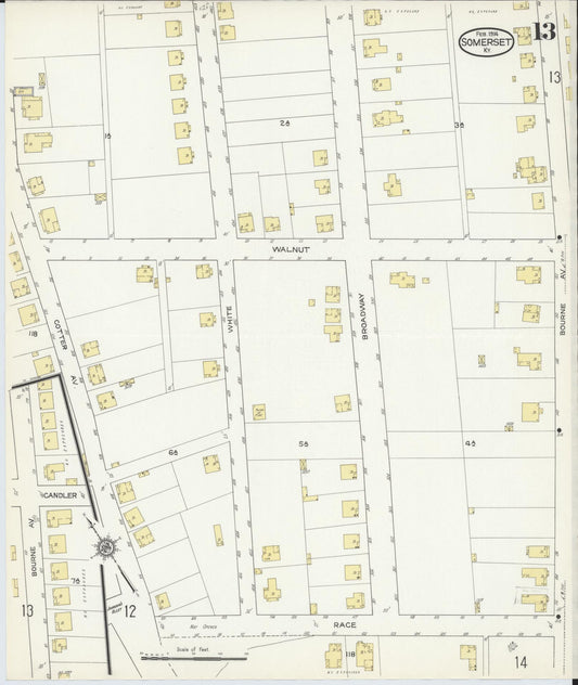 Sanborn Fire Insurance Map from Somerset, Pulaski County, Kentucky (1914), Sheet #0013 - Historic Sanborn Fire Insurance Map Print, vintage old map wall art, antique decor, genealogy gift, Kentucky Kentucky map