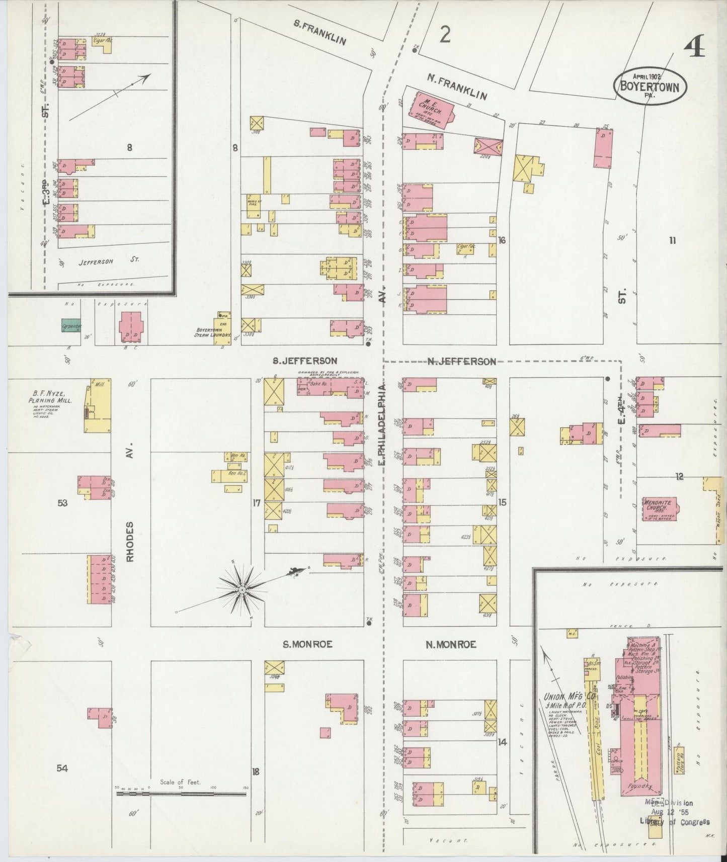 Sanborn Fire Insurance Map from Boyertown, Berks County, Pennsylvania (1902), Sheet #0004 - Complete Map Set gallery image, historic Sanborn map, vintage wall art, Pennsylvania Pennsylvania