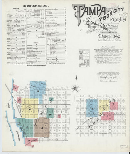 Sanborn Fire Insurance Map from Tampa, Hillsborough County, Florida (1892), Sheet #0001 - Complete Map Set gallery image, historic Sanborn map, vintage wall art, Florida Florida