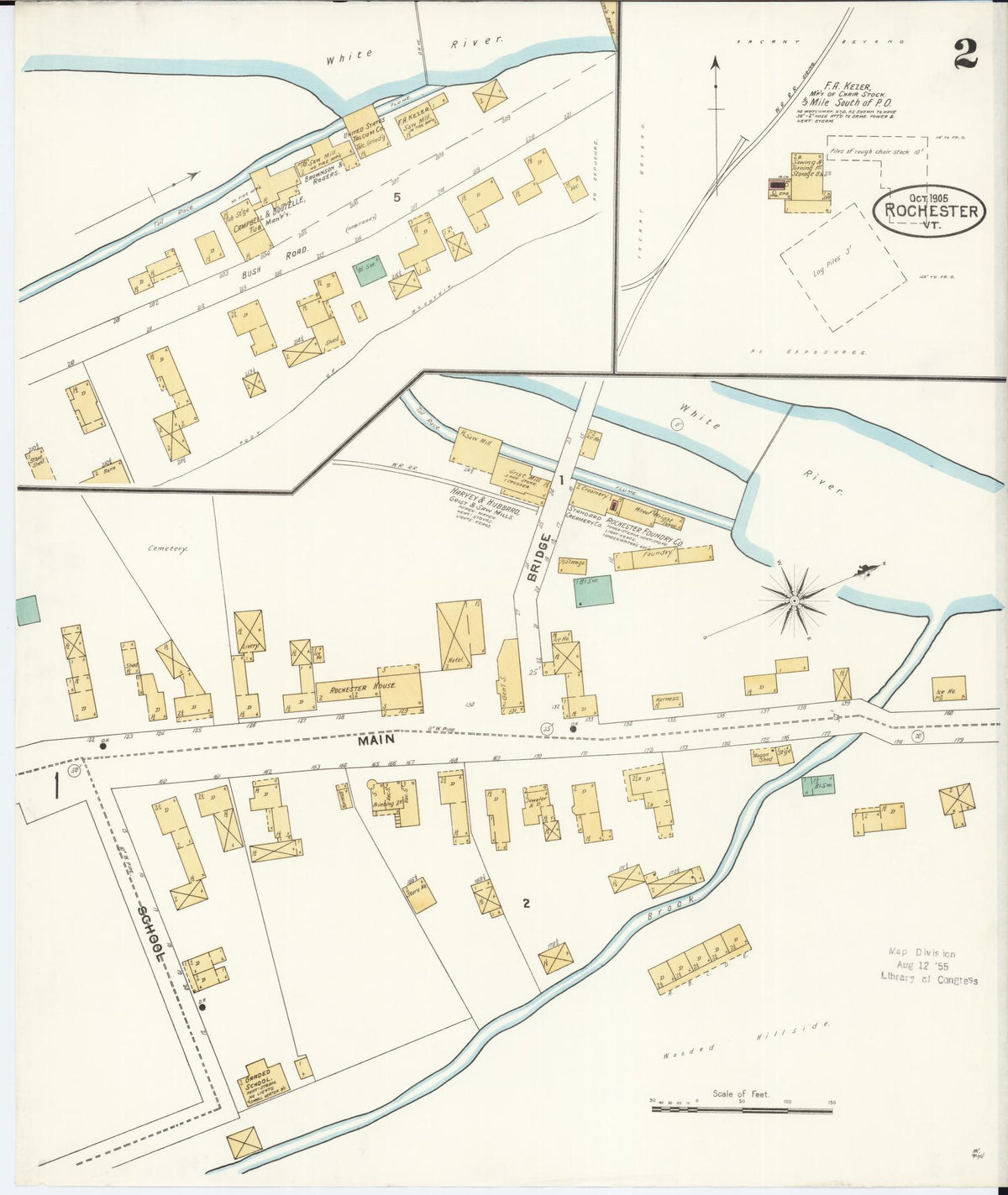 Sanborn Fire Insurance Map from Rochester, Windsor County, Vermont (1905), Sheet #0002 - Complete Map Set gallery image, historic Sanborn map, vintage wall art, Vermont Vermont