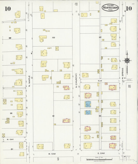 Sanborn Fire Insurance Map from Murfreesboro, Rutherford County, Tennessee (1924), Sheet #0010 - Historic Sanborn Fire Insurance Map Print, vintage old map wall art, antique decor, genealogy gift, Tennessee Tennessee map