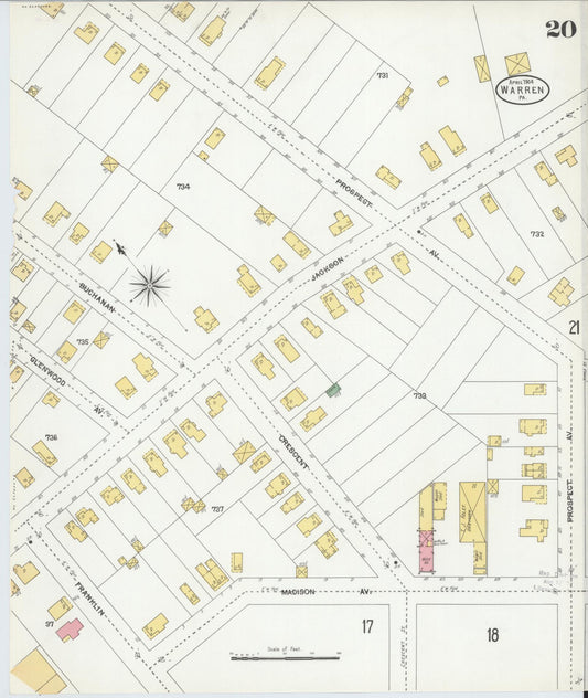 Sanborn Fire Insurance Map from Warren, Warren County, Pennsylvania (1904), Sheet #0020 - Historic Sanborn Fire Insurance Map Print, vintage old map wall art, antique decor, genealogy gift, Pennsylvania Pennsylvania map