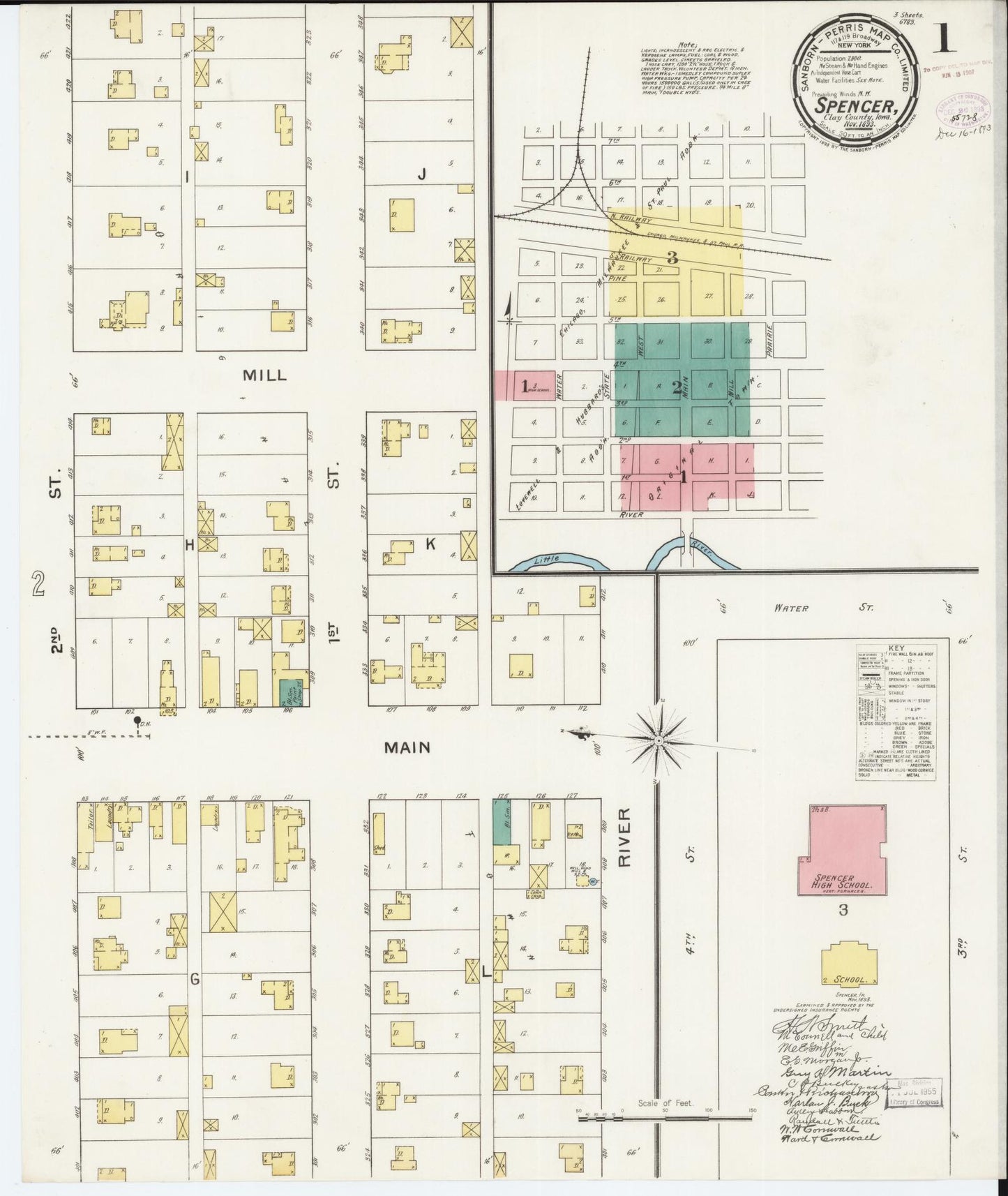 Sanborn Fire Insurance Map from Spencer, Clay County, Iowa (1893), Sheet #0001 - Historic Sanborn Fire Insurance Map Print, vintage old map wall art