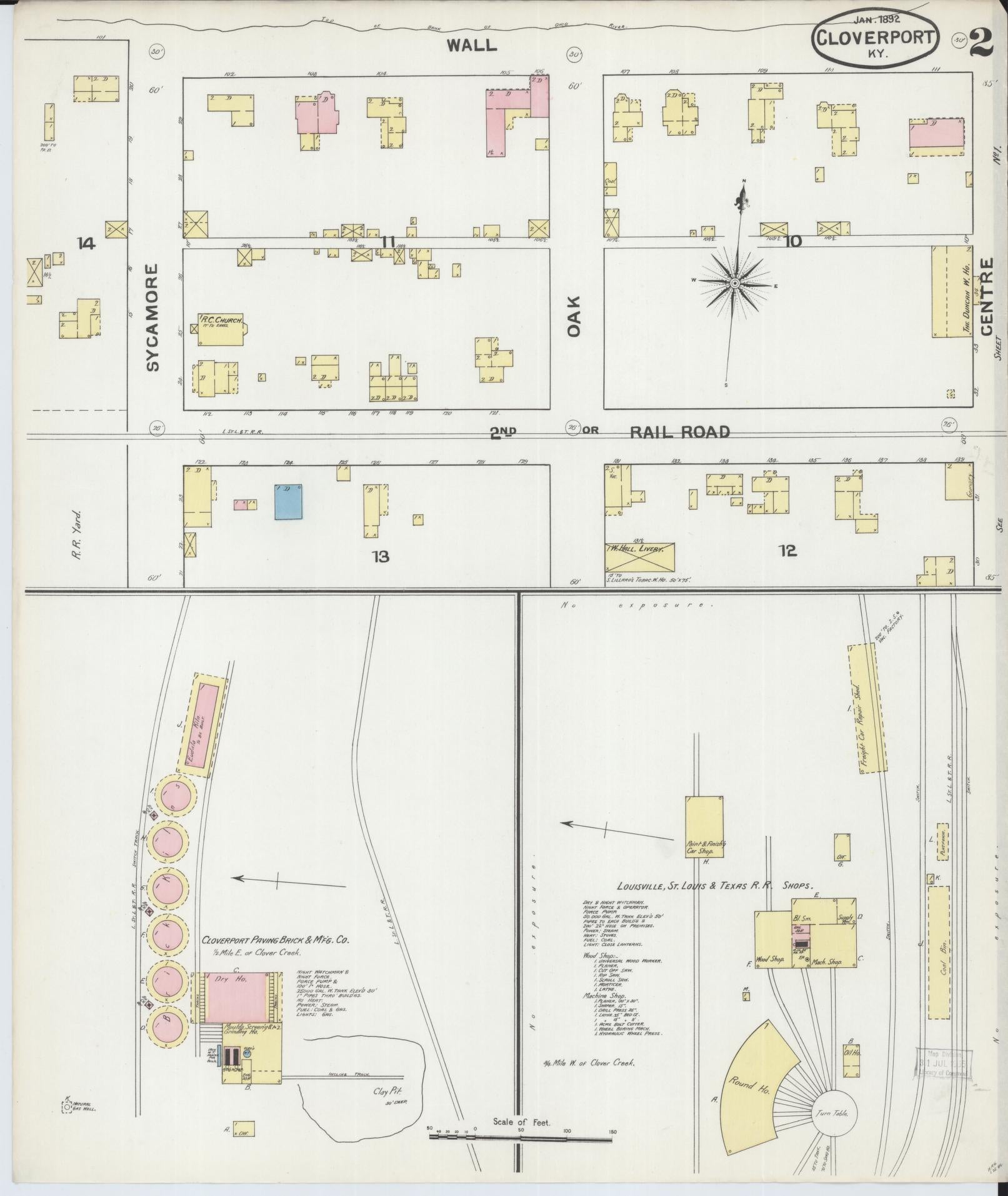 Sanborn Fire Insurance Map from Cloverport, Breckinridge County, Kentucky (1892), Sheet #0002 - Complete Map Set gallery image, historic Sanborn map, vintage wall art, Kentucky Kentucky