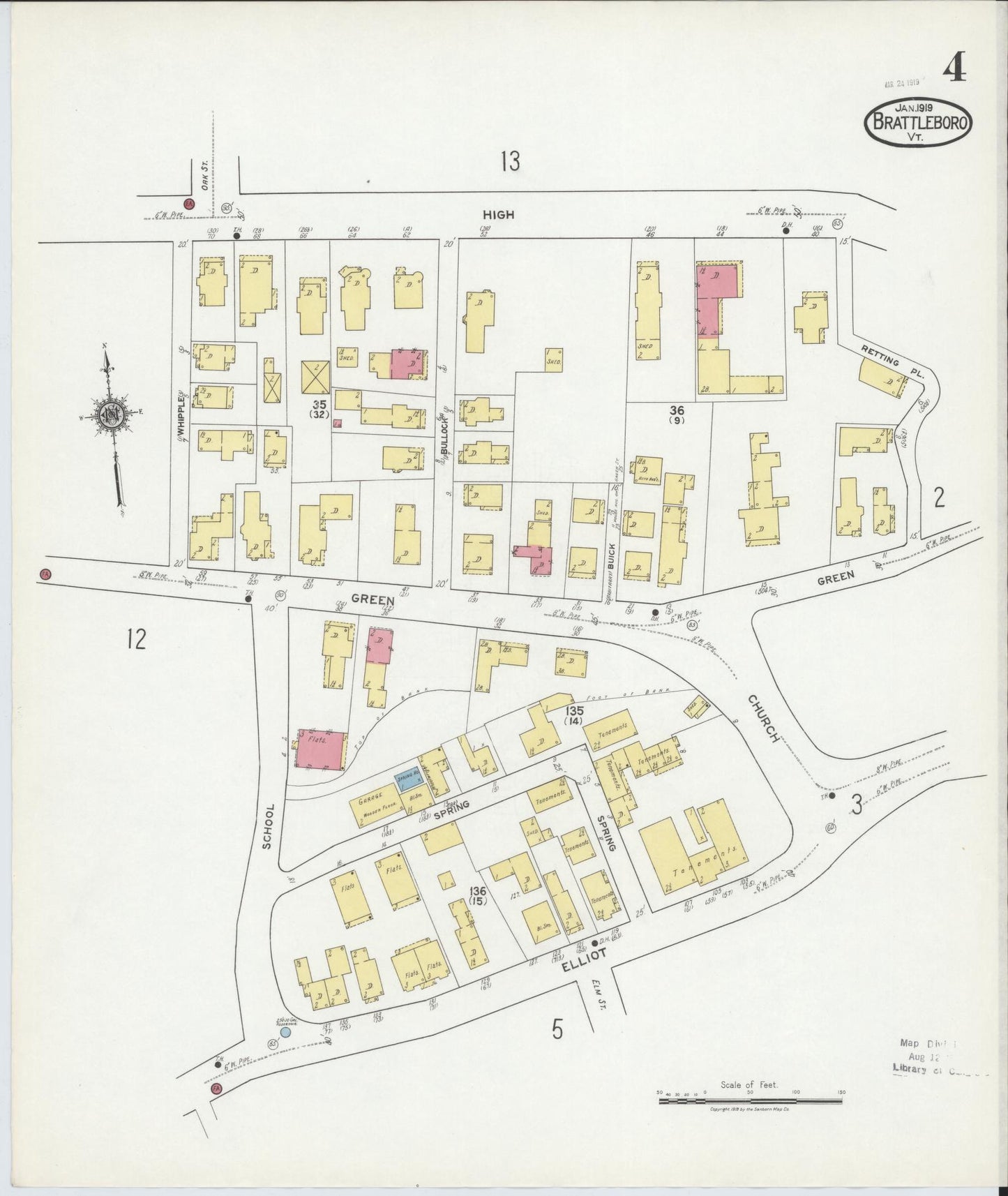 Sanborn Fire Insurance Map from Brattleboro, Windham County, Vermont (1919), Sheet #0004 - Complete Map Set gallery image, historic Sanborn map, vintage wall art, Vermont Vermont