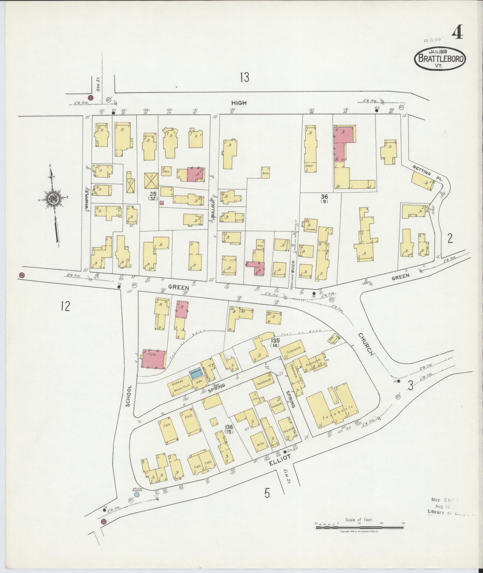 Sanborn Fire Insurance Map from Brattleboro, Windham County, Vermont (1919), Sheet #0004 - Complete Map Set gallery image, historic Sanborn map, vintage wall art, Vermont Vermont